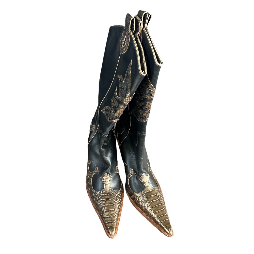 Para Raio Women's Left 10M Right 9M Western Black Metallic Leather Cowboy Boots